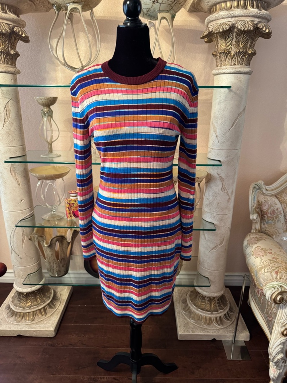 Missoni Multicolor Striped Ribbed Long-Sleeve Dress Size XL Retail $990